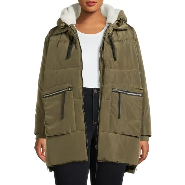 Jason Maxwell Women's Plus Size Side Zip Puffer Coat | Walmart (US)