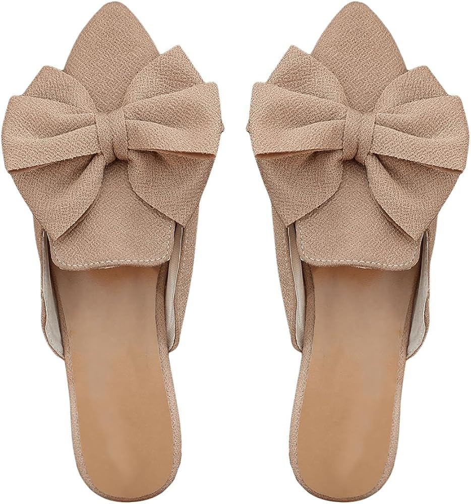 Women's Bow Mules Dressy Pointed Toe Flat Shoes Backless Loafers Slide Sandals Casual Slides Work... | Amazon (US)