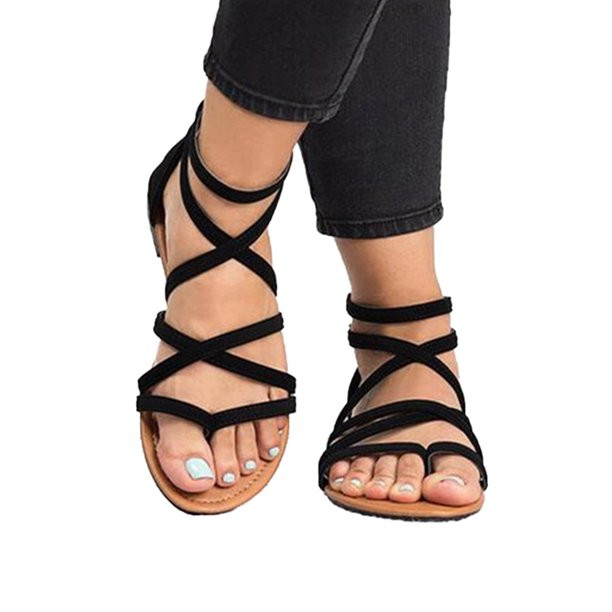Women Gladiator Flat Sandals Casual Summer Beach Y-strap Lace Up Ankle Shoe Size | Walmart (US)