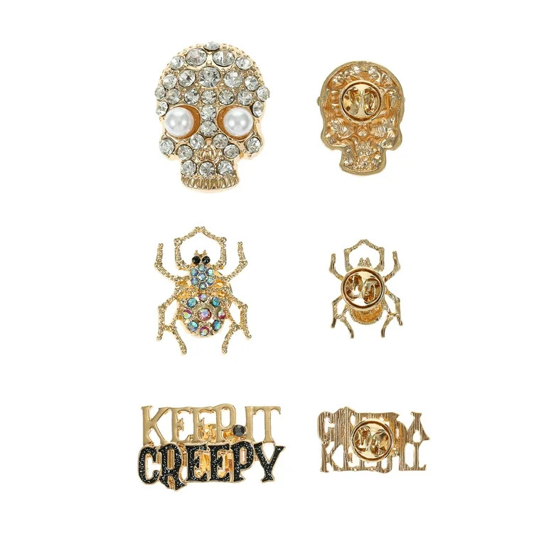 Way to Celebrate Halloween Goldtone Keep it Creepy" Novelty Pins Set, 3 Pieces | Walmart (US)
