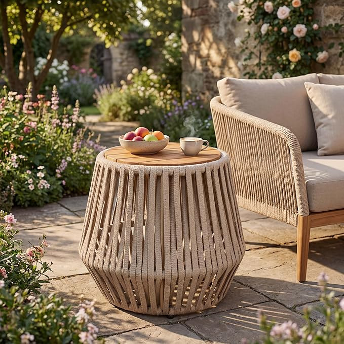 Christopher Knight Home Calla Outdoor Side Table, Boho End Table with Rope Woven Base and Acacia ... | Amazon (US)