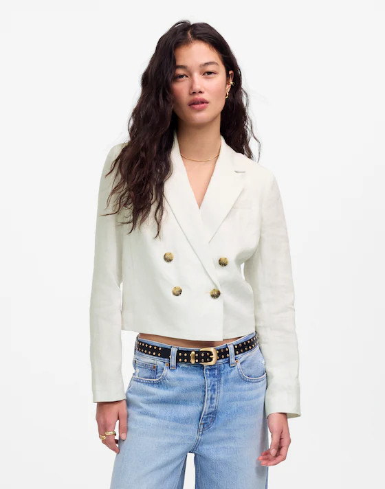 Double-Breasted Crop Blazer in 100% Linen | Madewell | Madewell