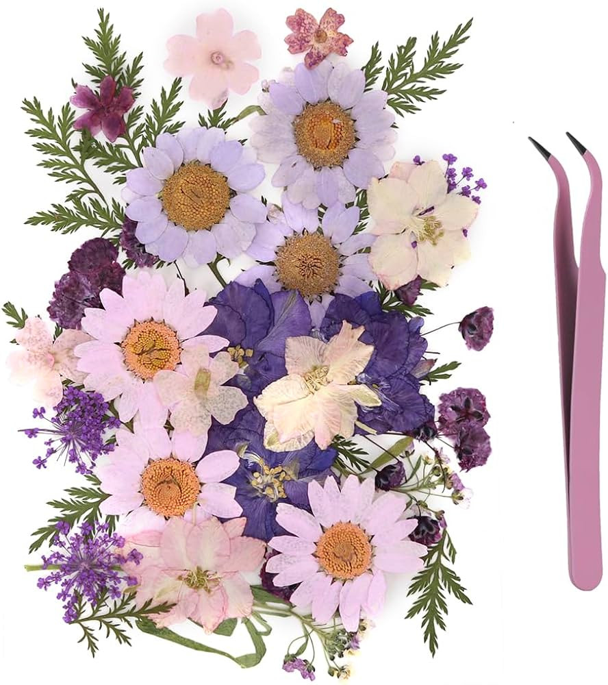 40Pcs Natural Pressed Dried Flowers Resin, Dry Flowers for Resin Accessories with Tweezer, Dried ... | Amazon (US)