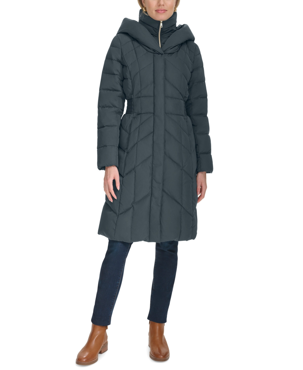 Cole Haan Women's Bibbed Hooded Puffer Coat - Graphite | Macy's