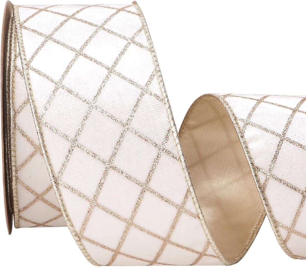 Ribbli White Velvet Ribbon Wired with Glitter Diamond Grid 2-1/2 Inch Christmas Ribbon for Christ... | Amazon (US)