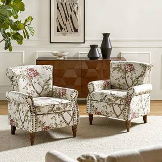 Auria Traditional Floral Polyester Accent Arm Chair with Nailhead Trim and Rolled Arms (Set of 2) | The Home Depot
