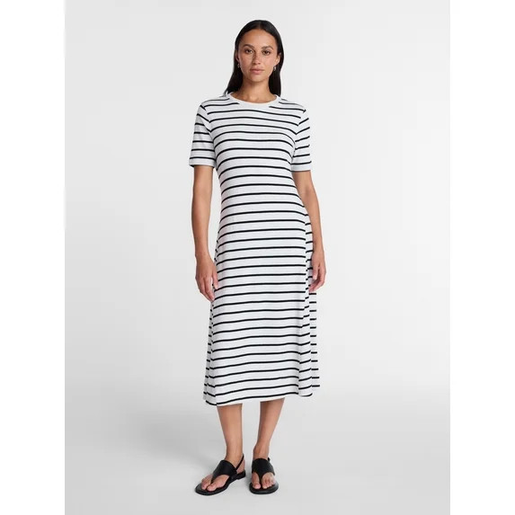 Time and Tru Women's and Women's Plus Seamed Cotton Midi Dress, Sizes XS-4X | Walmart (US)