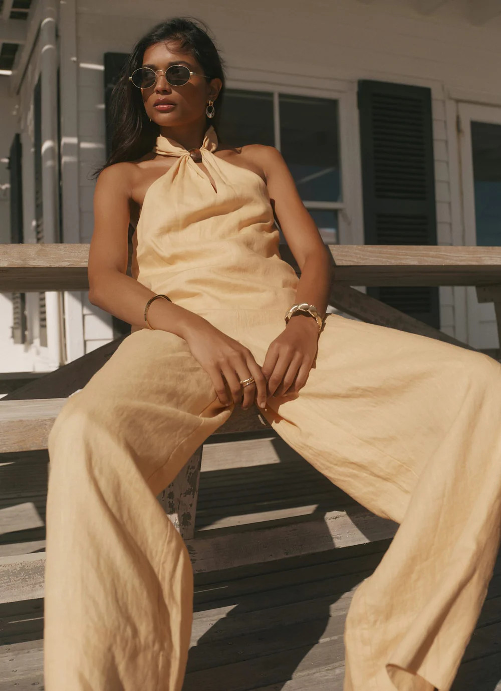 Yellow Linen Drawstring Wide Leg Trousers | Mint Velvet