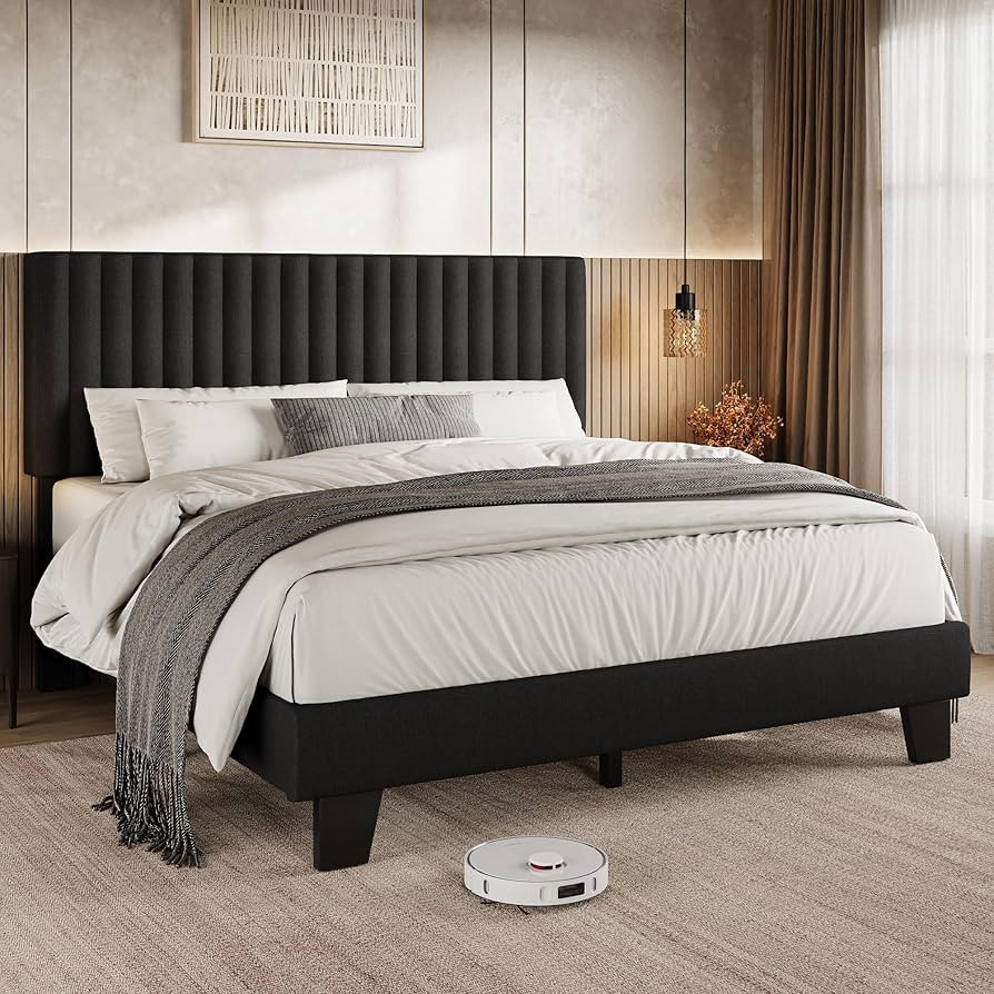 Einhomn Full Size Bed Frame with Headboard, Upholstered Linen Platform Bedframe with Solid Wooden... | Amazon (US)