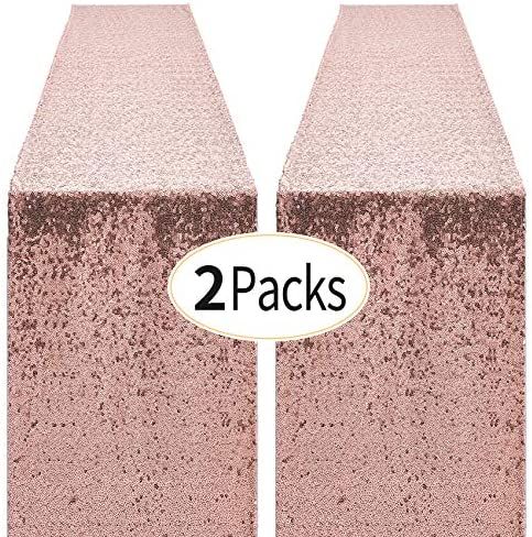 Pufogu 2 Packs 12 x 72 inches Rose Gold Sequin Table Runner, Glitter Runner for Birthday Party Suppl | Amazon (US)