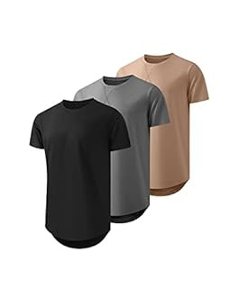 JMIERR Men's 3 Pack Cotton Hipster Hip Hop Longline Crewneck T-Shirt, Short Sleeve Gym Workout At... | Amazon (US)