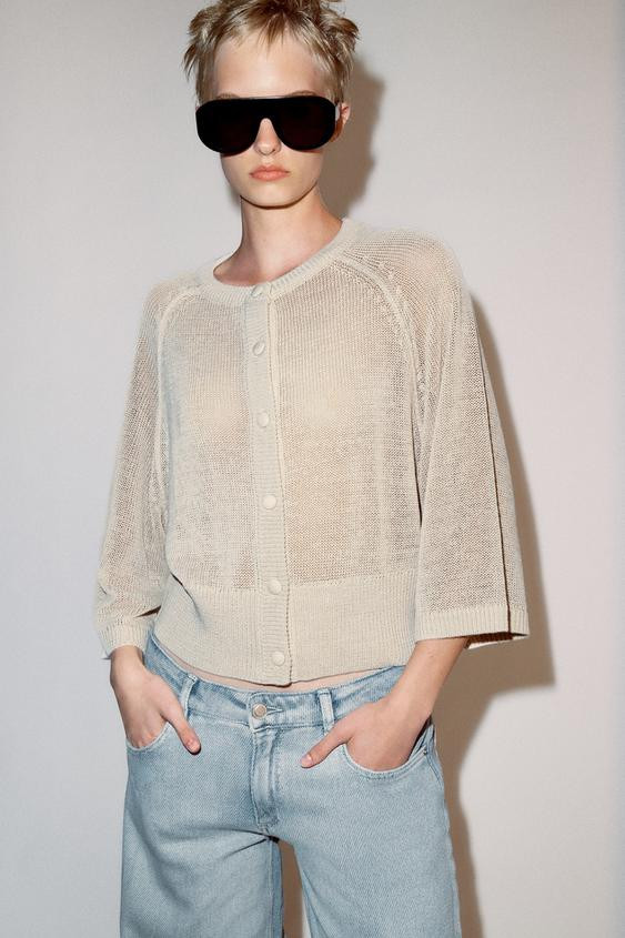 Zara - Rustic Knit Jacket - Sand - M - Woman | Zara AU
