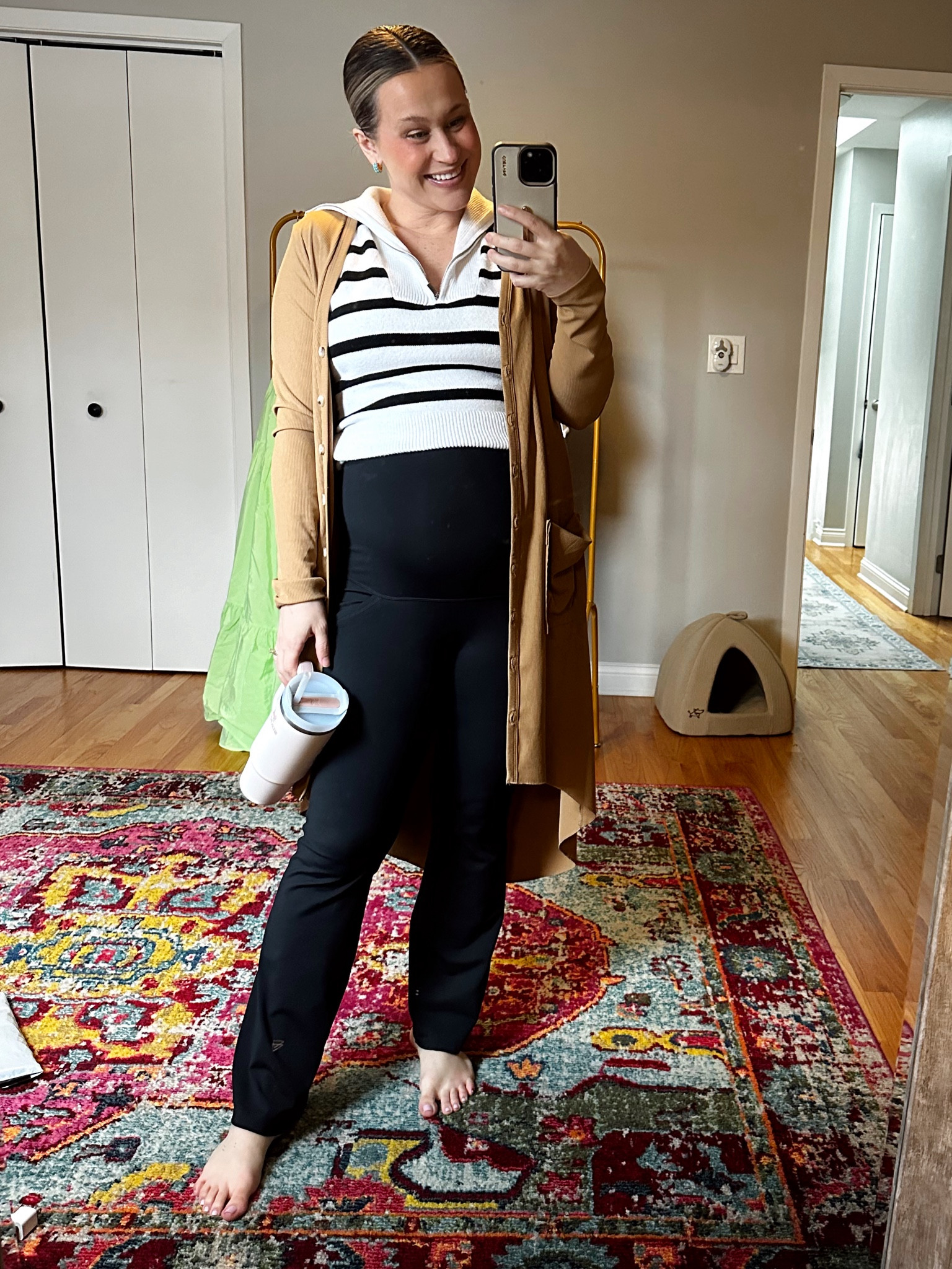 Non maternity pregnancy outfits / leggings are maternity but top and long cardigan are not maternity, the top and sweater would also be perfect for the office! #maternity #pregnancyoutfit #springoutfit 

#LTKfindsunder50 #LTKsalealert #LTKbump