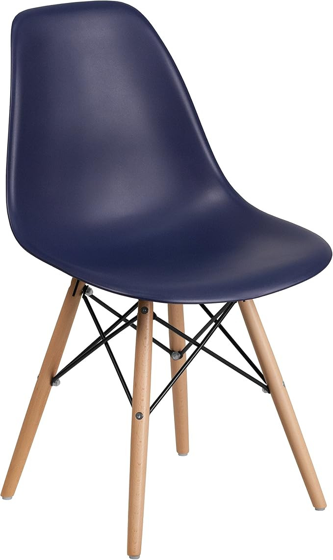 Flash Furniture Elon Series Navy Plastic Chair with Wooden Legs | Amazon (US)