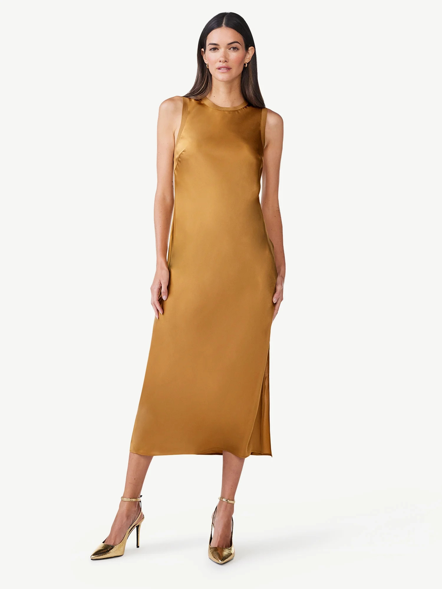 Scoop Women's Sleeveless Satin Midi Tank Dress, Sizes XS-XXL - Walmart.com | Walmart (US)