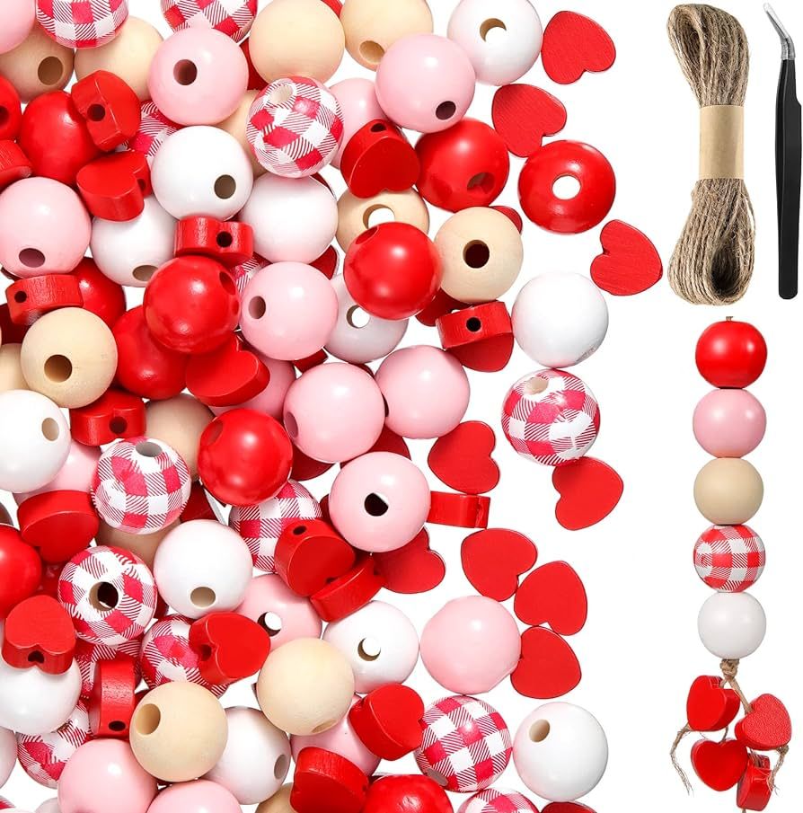 Yulejo 400 Pieces Valentine's Day Wooden Beads 16 mm Heart Wooden Beads for Crafts DIY Heart Shap... | Amazon (US)