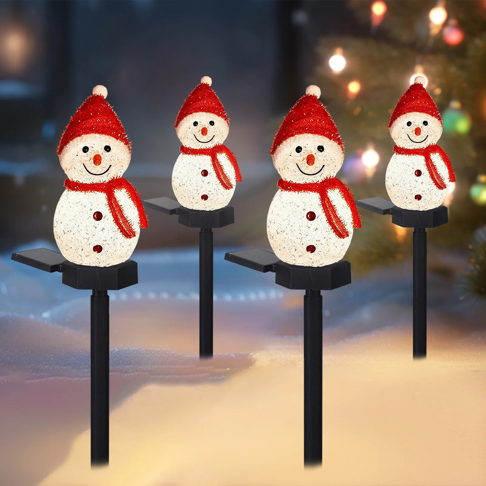 Solar Christmas Decorations Outside Snowman Lighted Pathway Decor Outdoor Waterproof (Set of 4) | Wayfair North America