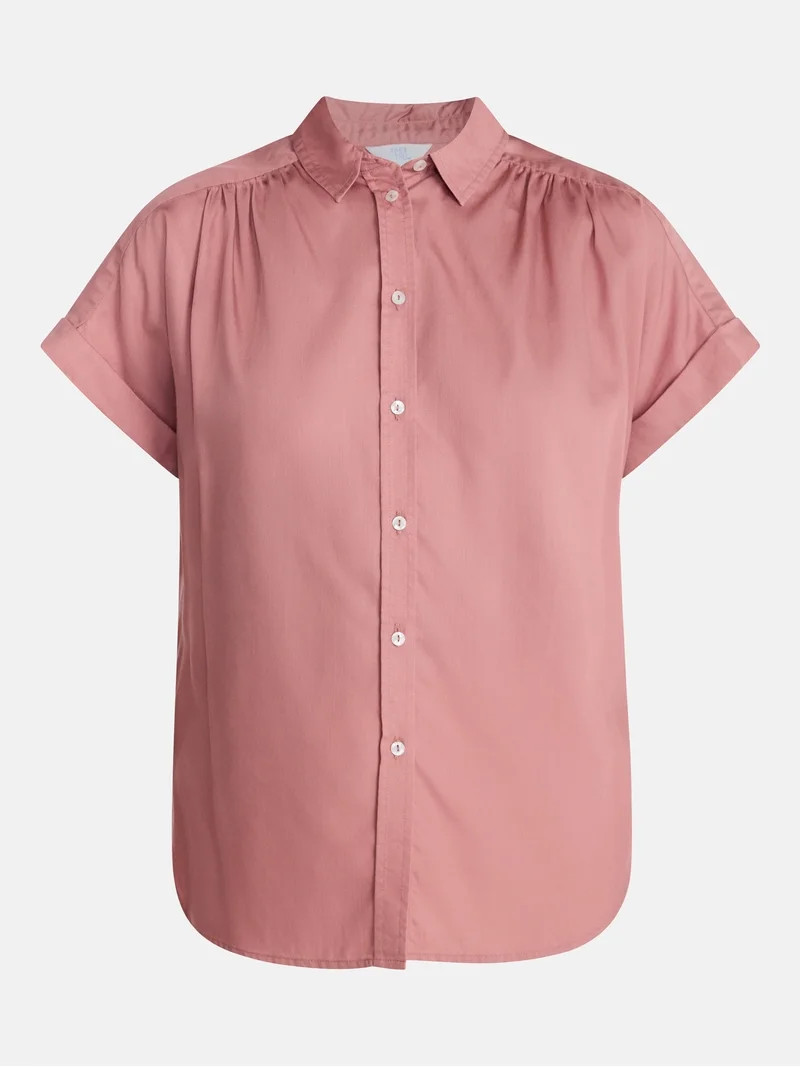 Time and Tru Women's Chambray Camp Shirt with Short Sleeves, Sizes XS-XXXL | Walmart (US)