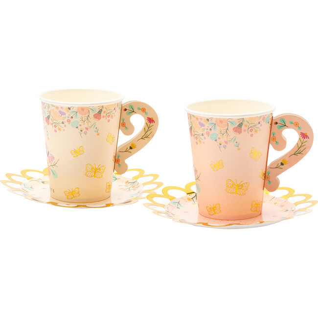 Tea Party Cups and Saucers Set, Pink & Beige | Maisonette