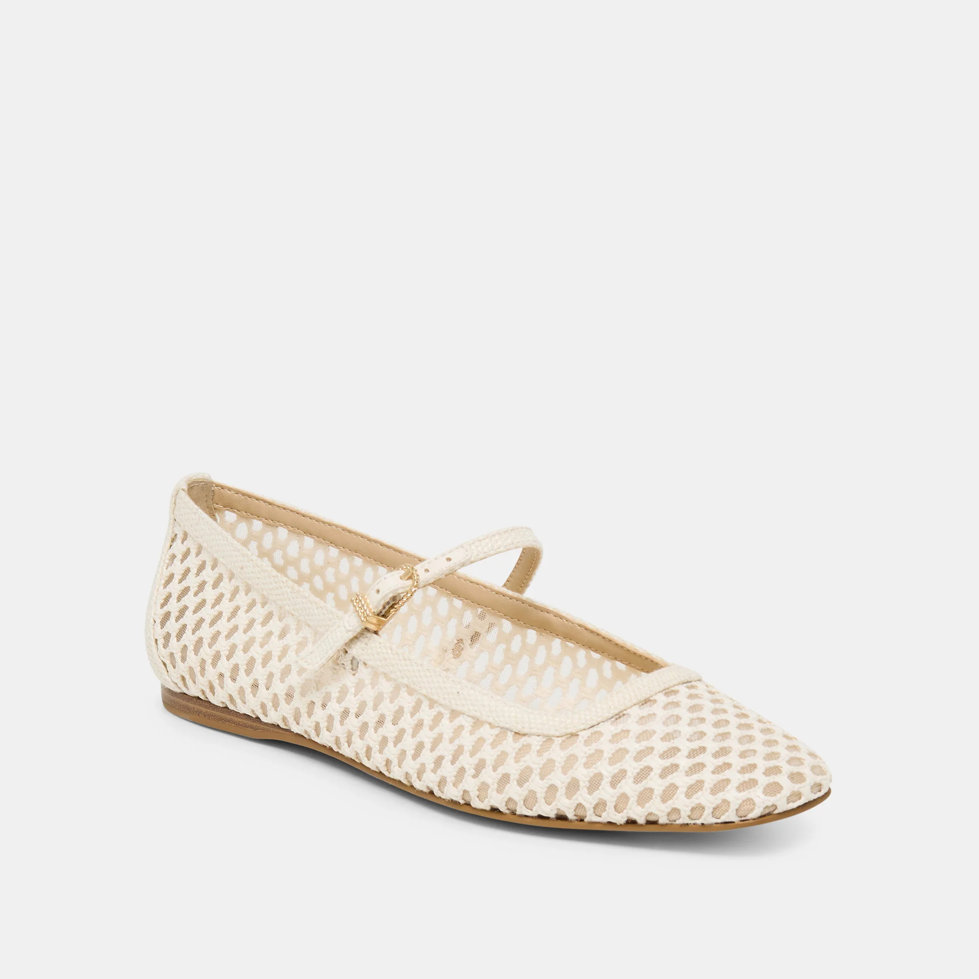 REYES White Woven Raffia Mary-Jane Ballet Flats | Dolce Vita | DolceVita.com