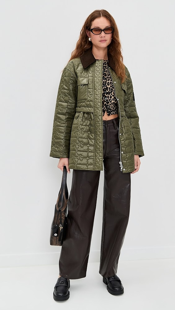 Shiny Quilted Midi Flare Jacket | Shopbop