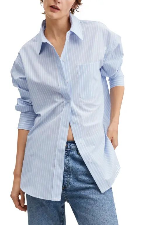 MANGO Oversize Cotton Button-Up Shirt in Sky Blue at Nordstrom, Size 10 | Nordstrom