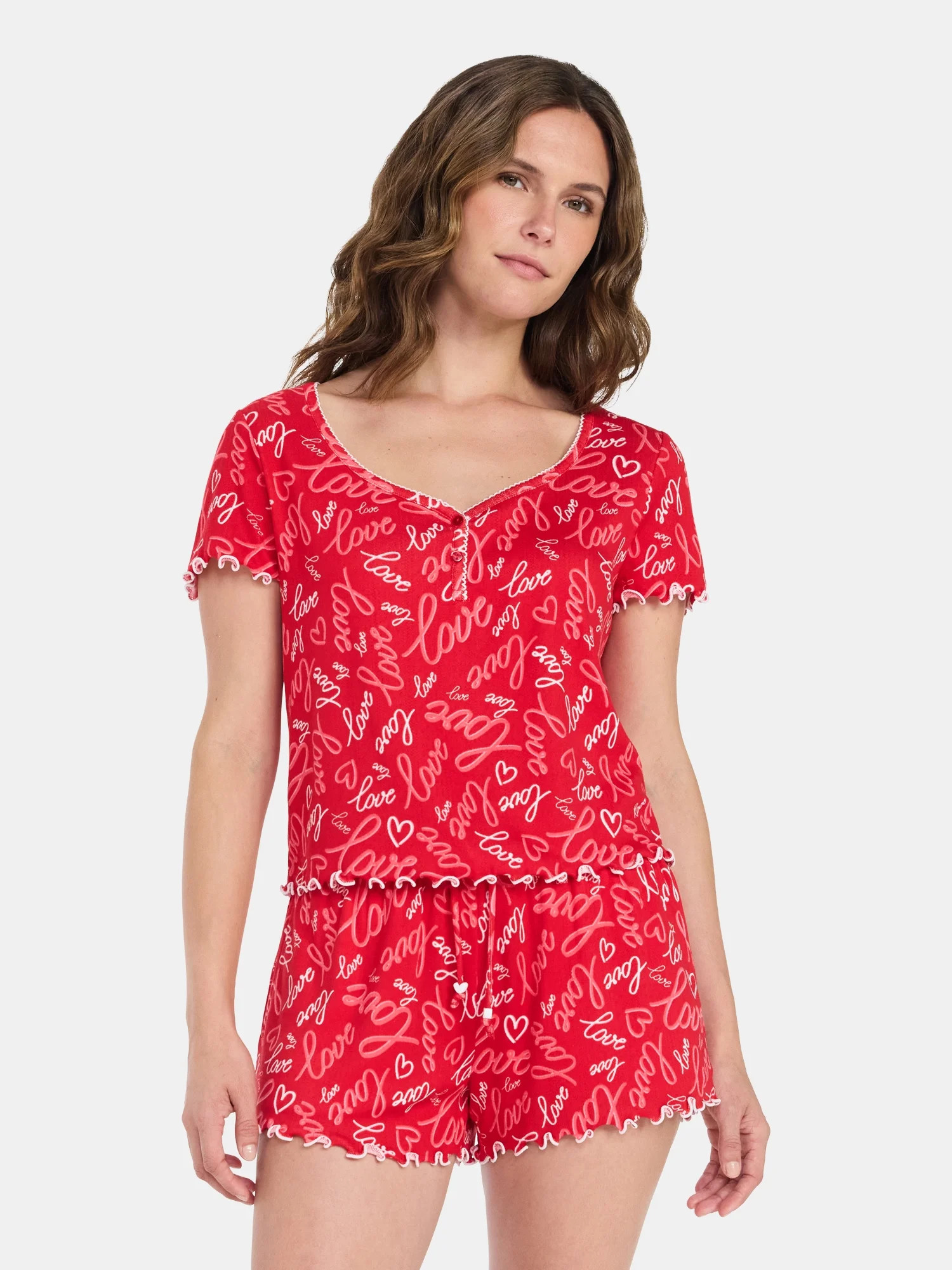 Valentine's Day Women's Knit Henley Top and Shorts Pajama Set from Way to Celebrate, 2-Piece, Siz... | Walmart (US)
