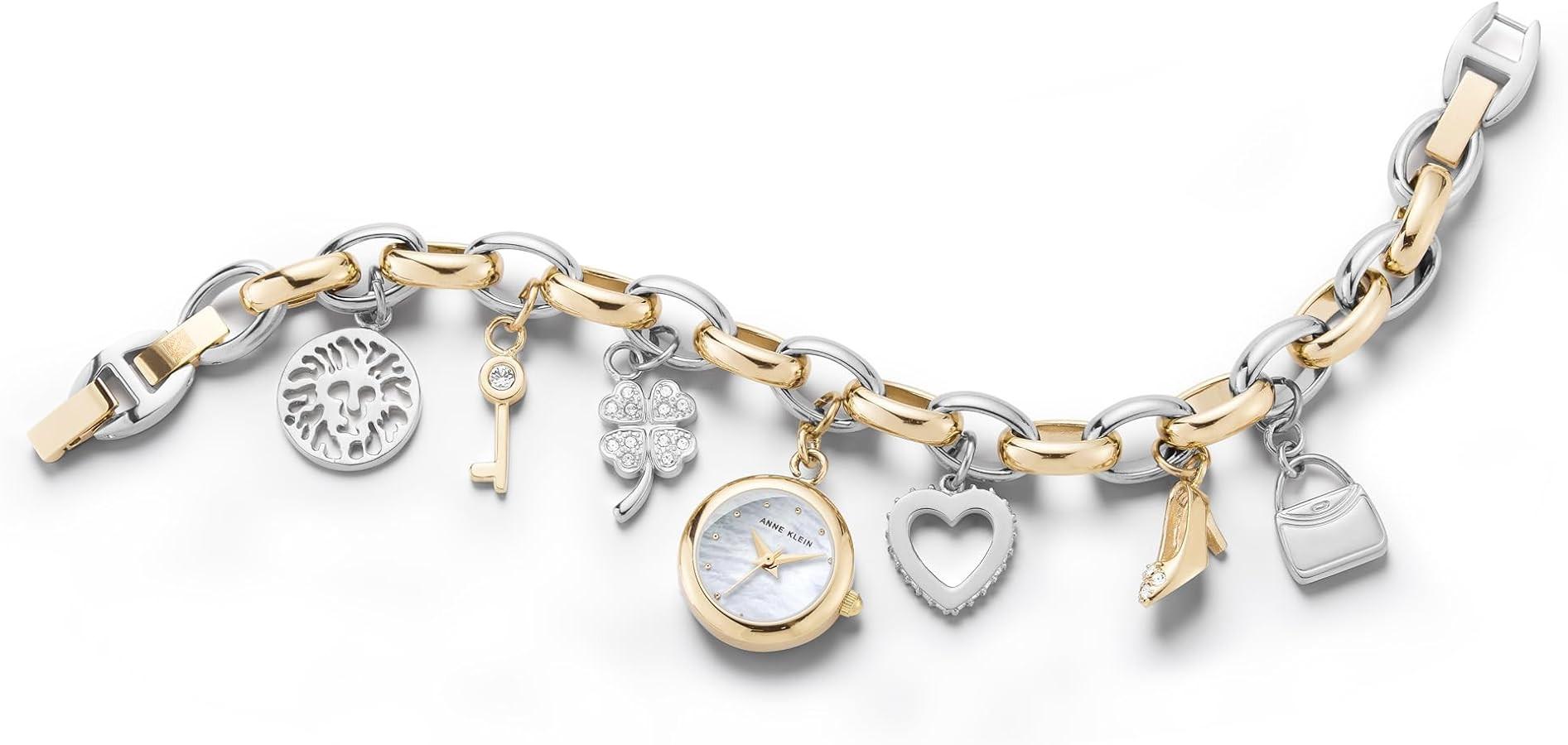 Anne Klein Women's Premium Crystal Accented Gold-Tone Charm Bracelet Watch, 10/7604CHRM | Amazon (US)