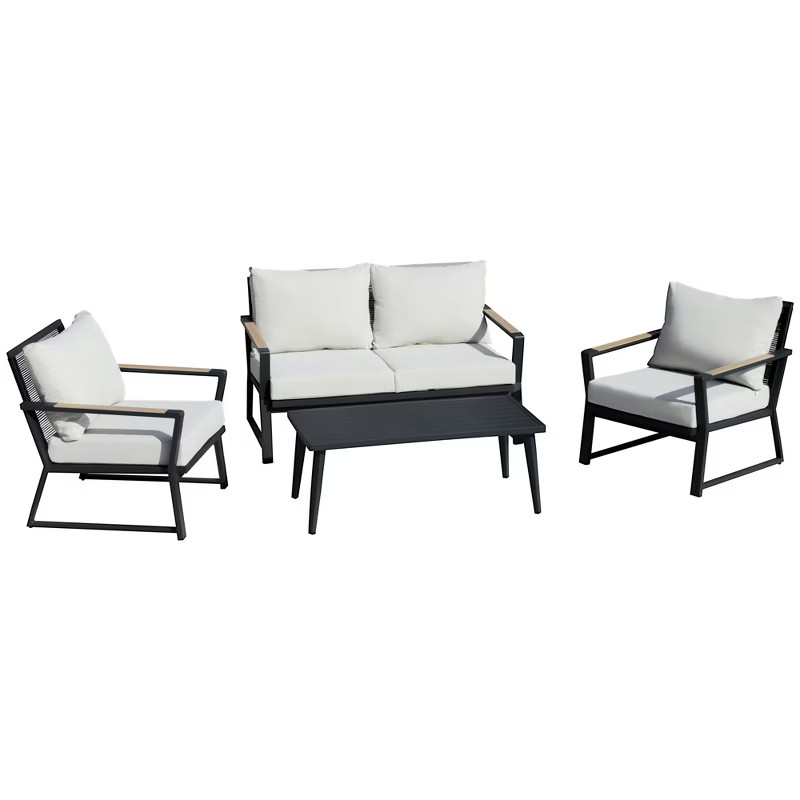 Outsunny 4 Piece Patio Furniture Set, Aluminum Conversation Set, Outdoor Garden Sofa Set with Arm... | Target