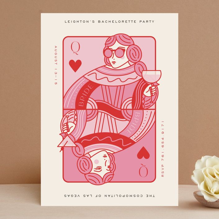 "The Queen" - Customizable Bachelorette Party Invitations in Red by Jenna Holcomb. | Minted