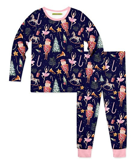 Millie Loves Lily Dark Navy & Pink Nutcracker Dreams Long-Sleeve Pajama Set - Toddler & Kids | Zulily