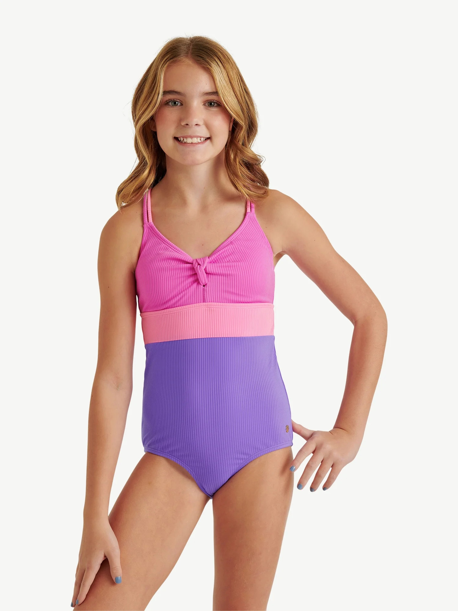 Justice Girls One Piece Ribbed Keyhole Swimsuit, sizes XS-XL | Walmart (US)