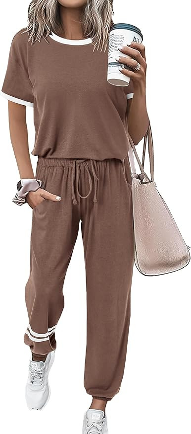 PRETTYGARDEN Women's Two Piece Lounge Sets 2025 Spring Summer Jogger Pants Vacation Outfits Trave... | Amazon (US)