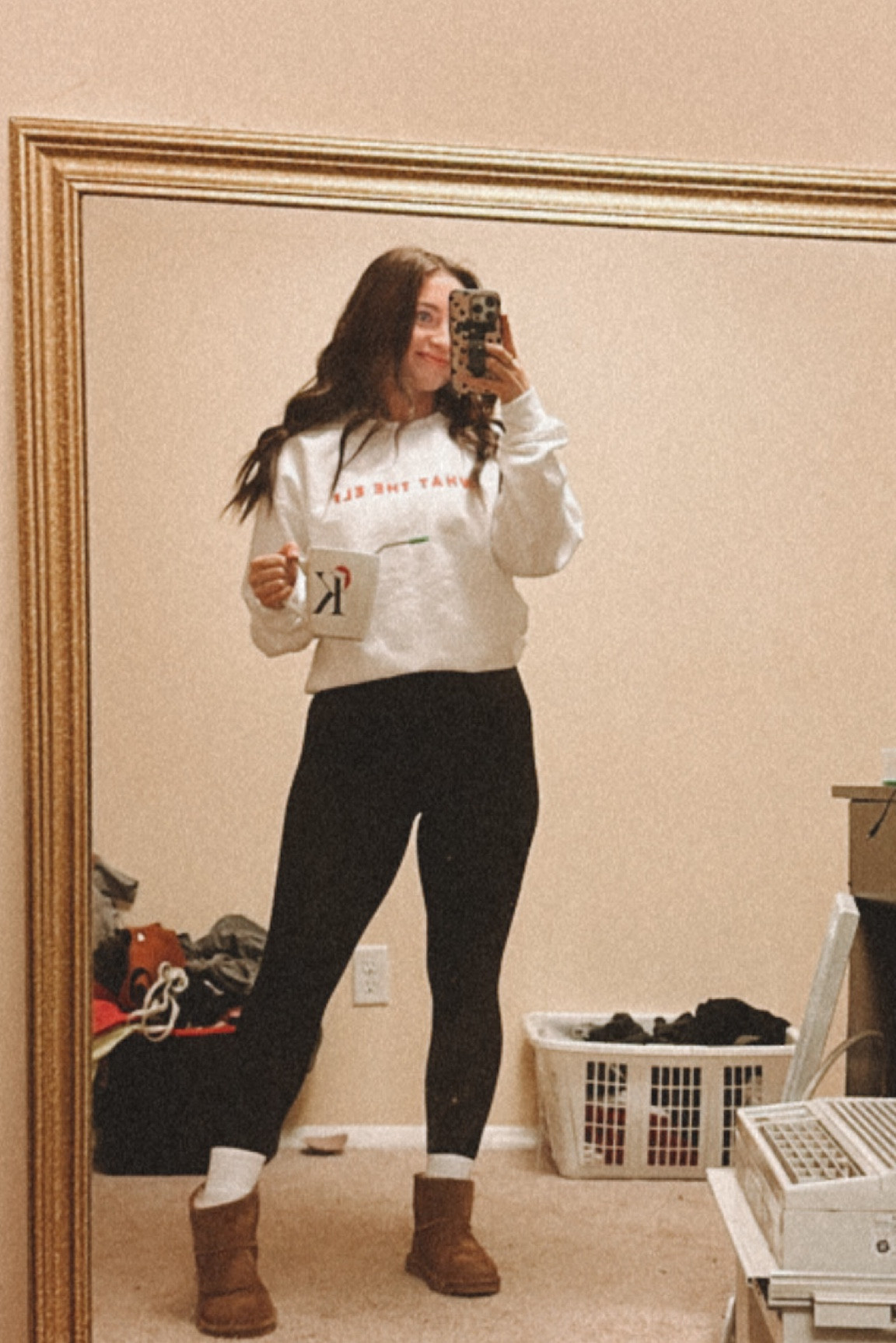 Xmas morning vibes ❣️ sized up to a medium and tucked for an oversized look. Leggings are the viral lulu dupes from Amazon! And dupe for Uggs of the year!

#LTKunder50 #LTKFind #LTKSeasonal