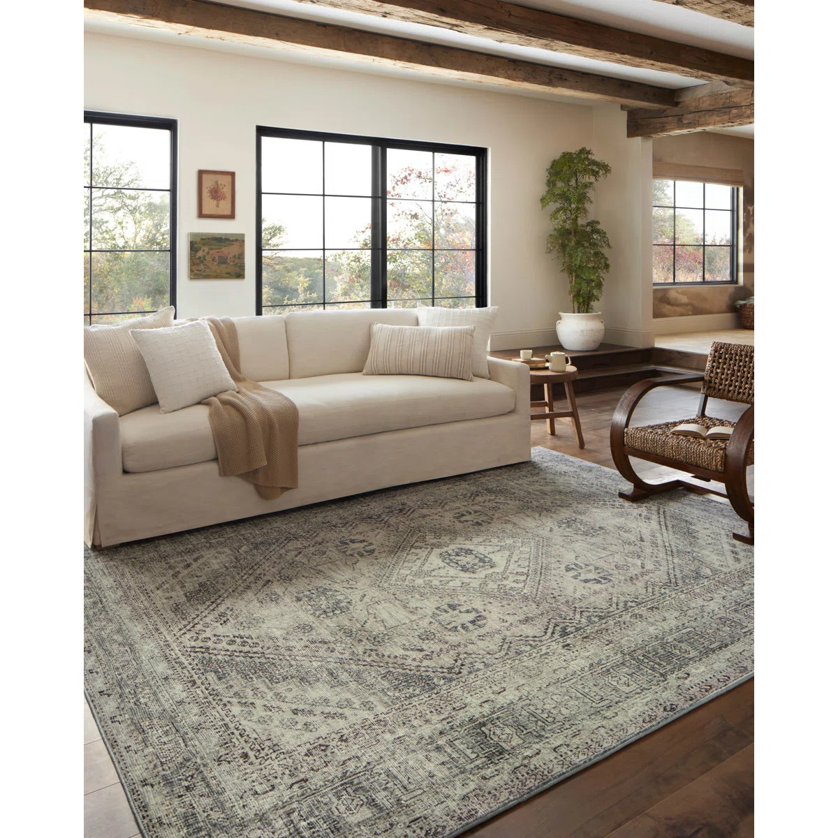 Magnolia Home By Joanna Gaines X Loloi Sinclair Machine Washable Natural / Sage Area Rug | Wayfair North America