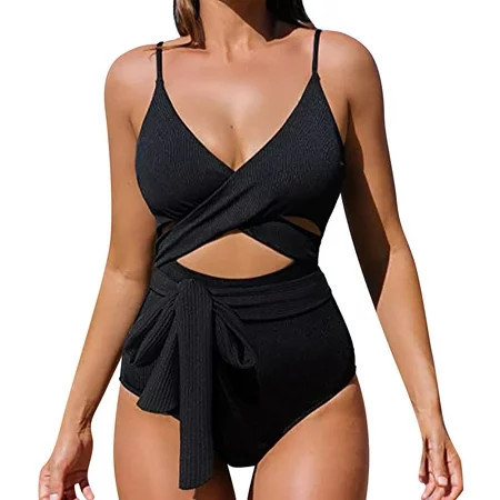 Swimsuit Women Swimming Black Soft And Comfortable Without Steel Support With Chest Pads Waist Bathing Suit | Walmart (US)