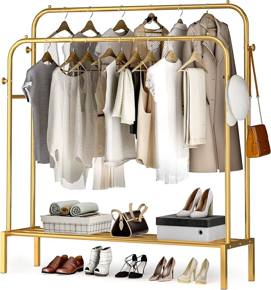 JOISCOPE Double Rods Portable Garment Rack for Hanging clothes, 43.7 * 55.5 Inch Metal Clothing R... | Amazon (US)