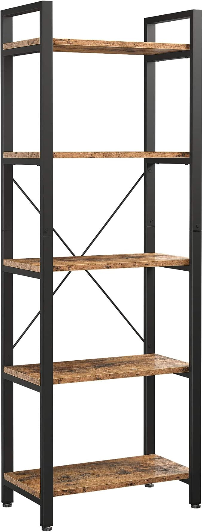 IRONCK Bookshelf, 5-Tier Ladder Shelf 110lbs/shelf Vintage Industrial Style Bookcase for Home Dec... | Amazon (US)