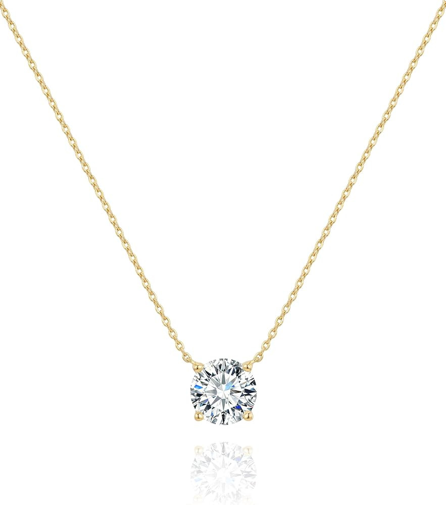 Inerney Diamond Necklace for Women,14K Gold Plated Solitaire Cubic Zirconia Birthstone Pendant Ne... | Amazon (US)