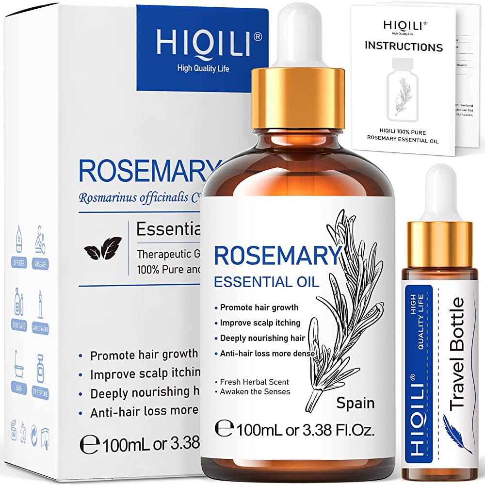 HIQILI 100ML Rosemary Oil for Hair Growth, Included 10ML Travel Bottle, 100% Pure Organic Therape... | Amazon (US)