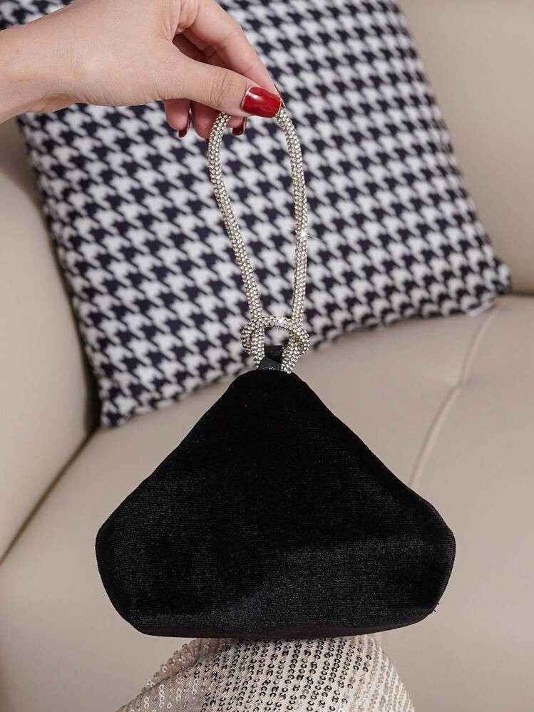 Mini Evening Bag, Black Velvet, Studded, Handbag Clutch, Asymmetry Shape, Lipstick Coin Purse, Fa... | SHEIN