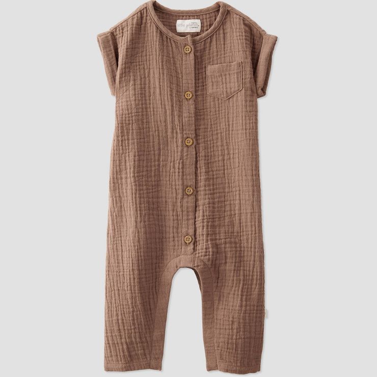 little Planet By Carter's Baby Nutmeg Gauze Coveralls - Brown | Target