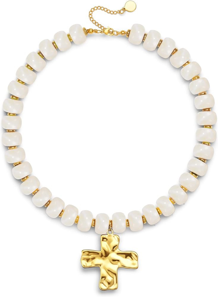 Beaded Necklaces for Women Resin Chunky Beaded Cross Necklace Statement Summer Jewelry Gifts for ... | Amazon (US)