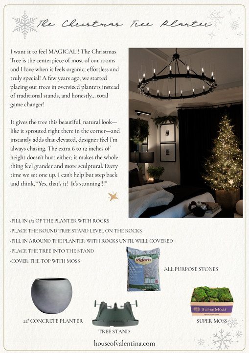 This is truly MAGICAL!! The Christmas Tree is the centerpiece of most of our rooms and I love when it feels organic, effortless and truly special! A few years ago, we started placing our trees in oversized planters instead of traditional stands, and honestly… total game changer!
It gives the tree this beautiful, natural look— like it sprouted right there in the corner—and instantly adds that elevated, designer feel I’m always chasing. The extra 6 to 12 inches of
height doesn’t hurt either; it makes the whole thing feel grander and more sculptural. Every time we set one up, I can’t help but step back
and think, “Yes, that’s it! It’s stunning!!!” 

 #LTKHoliday #LTKstorytime #LTKSeasonal