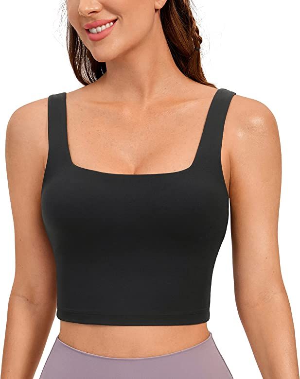 CRZ YOGA Butterluxe Womens Square Neck Longline Sports Bra - Workout Crop Tank Tops Padded with Buil | Amazon (US)