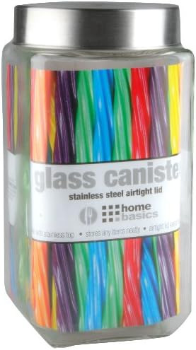 Home Basics X-Large 67 oz. Square Glass Canister Jar Container Fresh Sealed with Air-Tight Stainl... | Amazon (US)