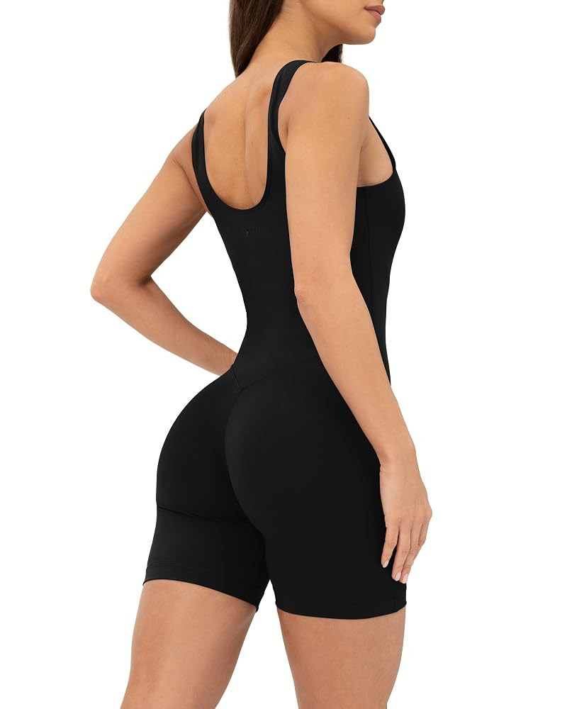 PAVOI ACTIVE Workout One-Piece for Women - Square Neck Gym Bodysuit Built-In Shelf Bra 5" Romper ... | Amazon (US)