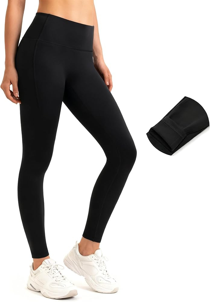 Colorfulkoala Women's Fleece Lined Leggings 26.5" with Pockets Thermal Casual Workout No Front Se... | Amazon (US)