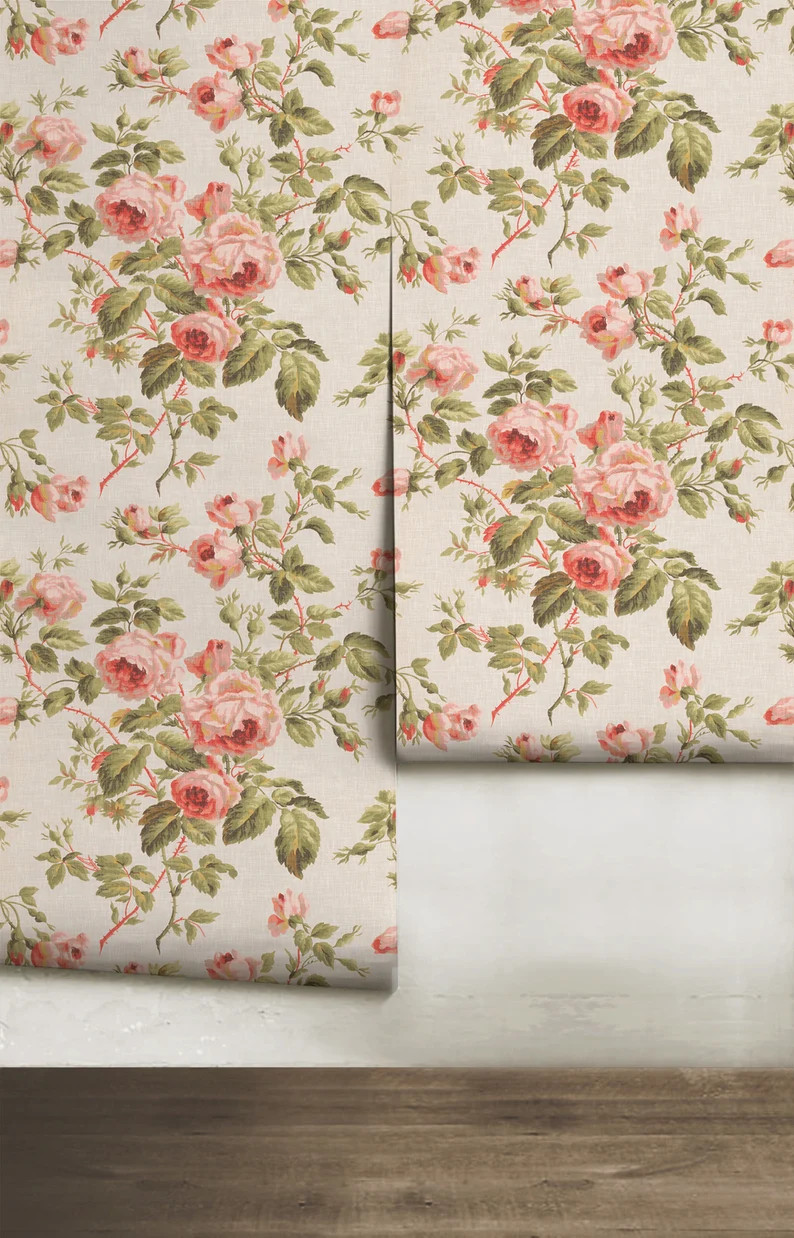 Ascot Rose | Pink | Peel 'n Stick or Prepasted Wallpaper Removable • Vinyl-free • Non-toxic -... | Etsy (US)