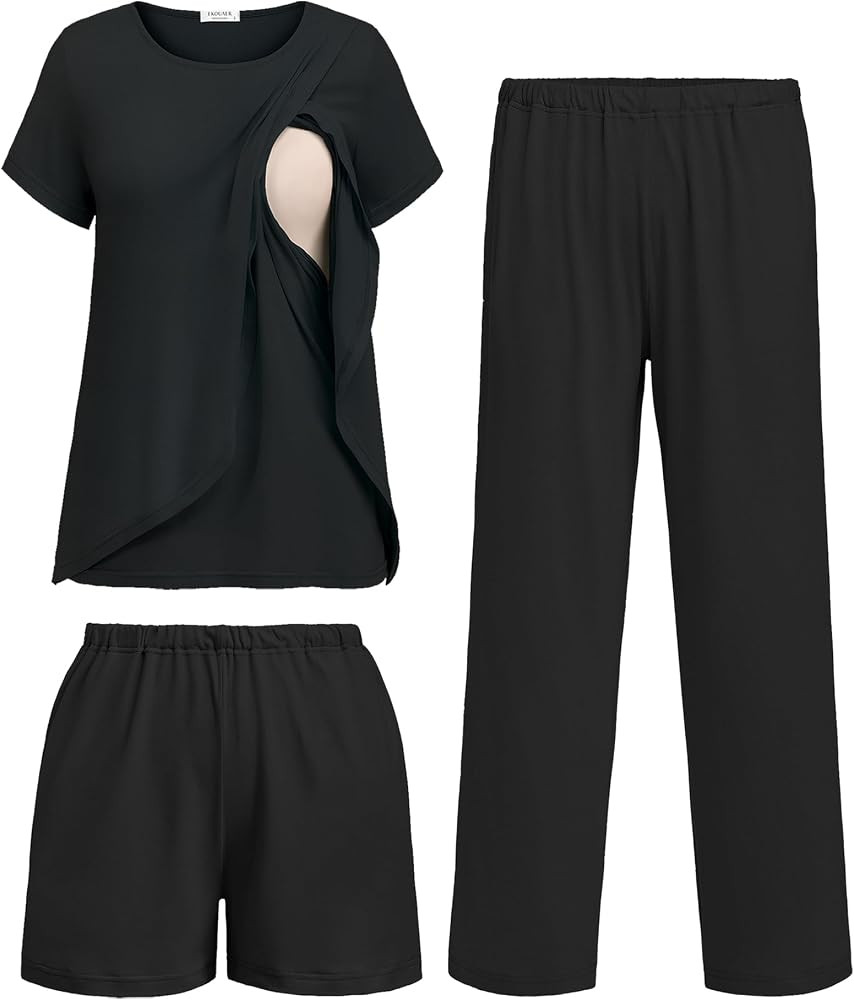 Ekouaer 3 PCS Maternity Nursing Pajamas Set Postpartum Breastfeeding PJS | Amazon (US)